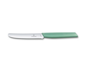 Кухонний ніж Victorinox Swiss Modern Tomato&Sausage 11см закругл.ніс, хвиляст.